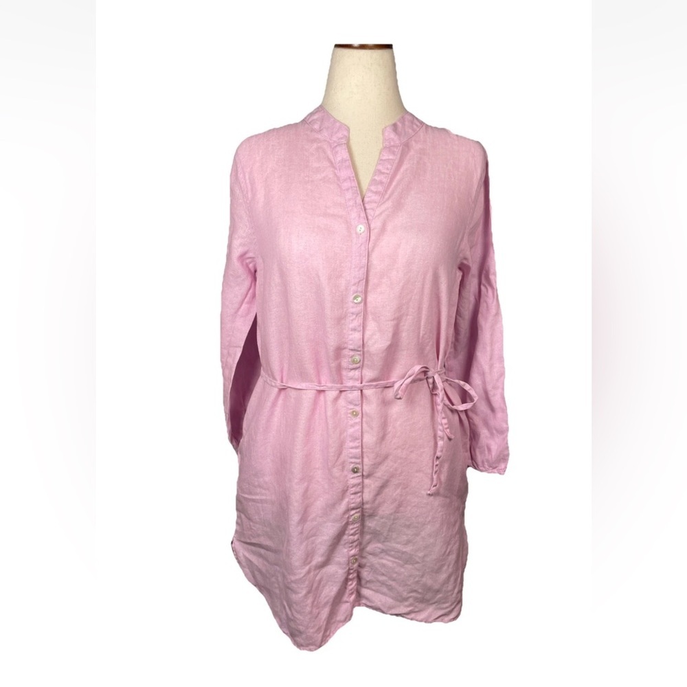 Joie Linen V-neck Button Up Midi Shirt Dress Women’s Size large Pink Belt